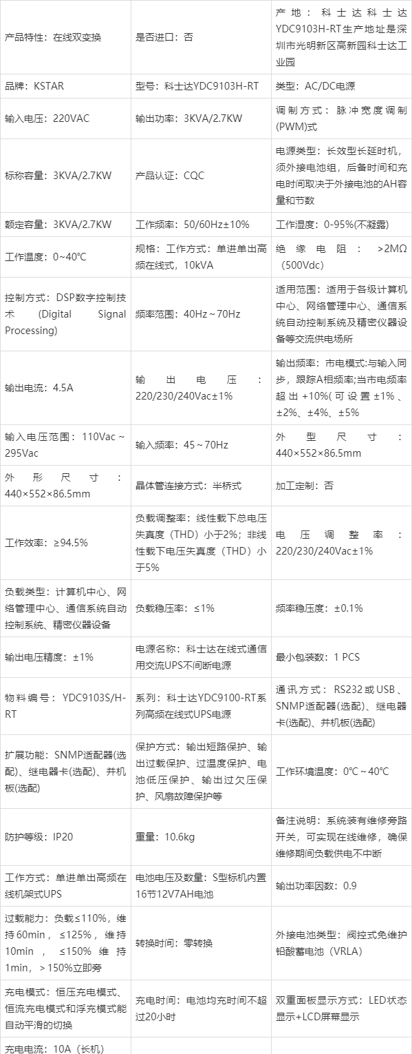 科士達(dá)YDC9110H詳細(xì)參數(shù)_機(jī)箱電源行情